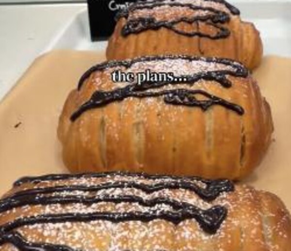 Chocolate croissants dusted with sugar